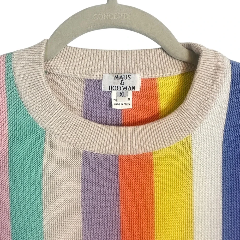 Maus & Hoffman Sweater XL Pima Cotton Vertical Rainbow Stripe Crewneck Multi VTG